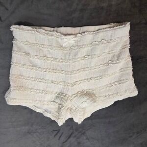 Wild Fable Women Cream Textured Ruffle Lounge Shorts Bow High Rise Medium